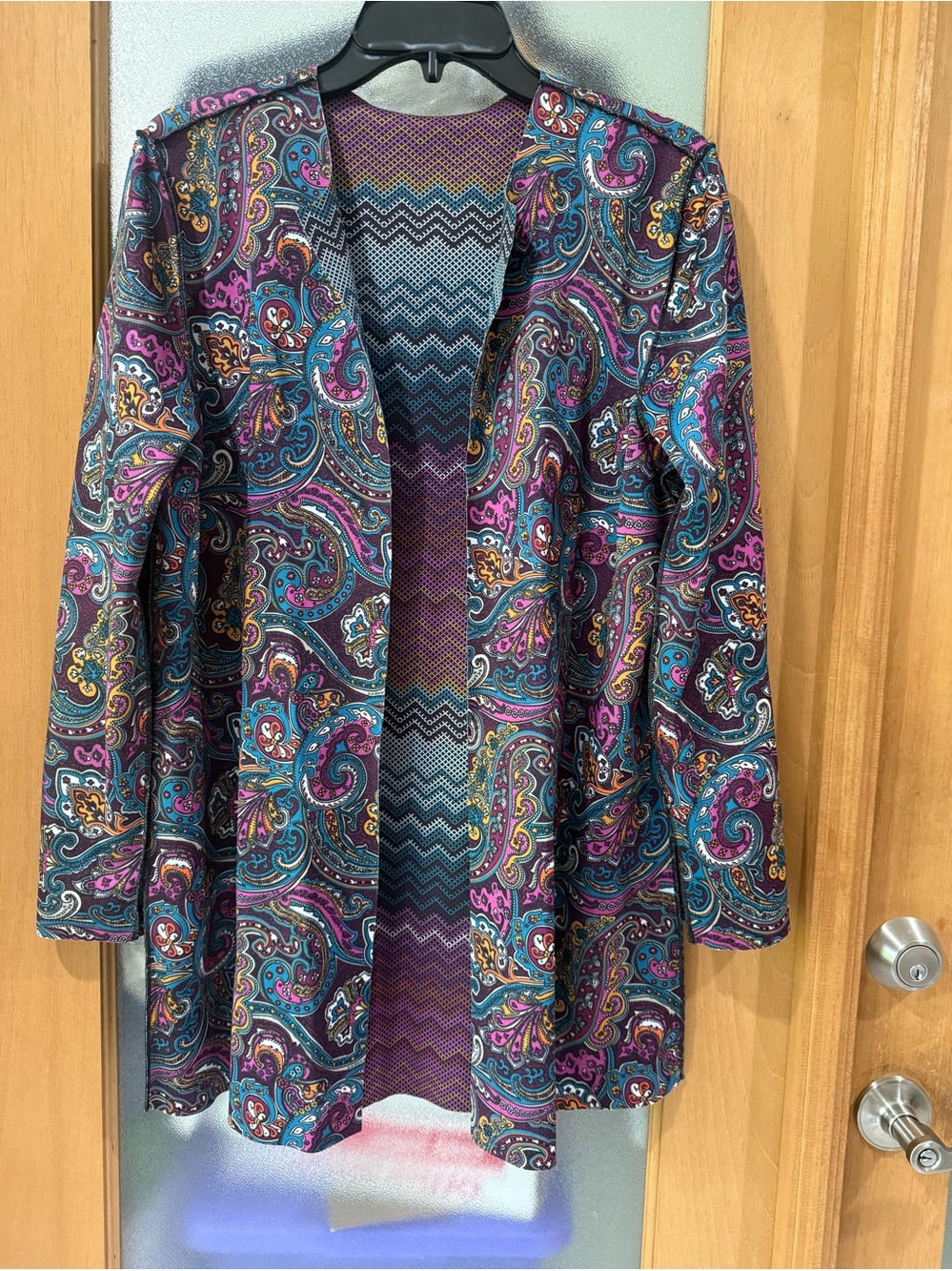 Investments - Paisley Cardigan Jacket - REVERSIBLE - Purple Teal - Size Large